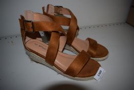 *Platino Camel Suede Wedge Sandals Size: 5