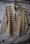 *Gianni Feraud Tan & Cream Stripe Half Zip Top Size: L