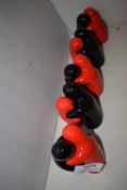 *Set of Four Red & Black Novelty Salt & Pepper Pots
