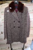 French Connection Mottled Plum Coat with Fur Collar Size: 12