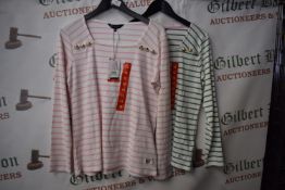 *2x Crew Clothing Co. Square Neck Button Stripped Tops Size: 12 (1x white & pink, 1x green & pink)
