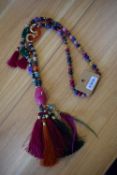 *Long Beaded Necklace in Burgundy & Green