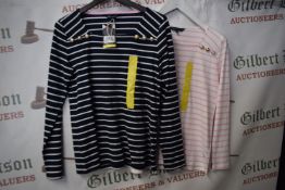 *2x Crew Clothing Co. Square Neck Button Stripped Tops Size: 10 (1x navy & white, 1x pink & white)
