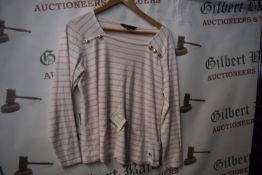 *Crew Clothing Co. Square Neck Button Pink & White Striped Top Size: 16