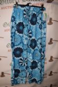 *Love My Fashion Elasticated Blue Floral Linen Trousers (one size)