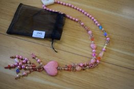 *Long Beaded Necklace in Pink