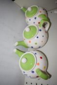 *Three Green Polka Dot Teapots