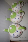 *Three Green Polka Dot Teapots
