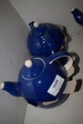 *Two Blue Tea for One Teapots with Cups