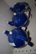 *Three Blue Tea for One Teapots with Cups