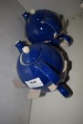 *Two Blue Tea for One Teapots with Cups