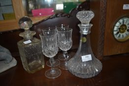 Two Cut Glass Lead Crystal Decanters and Four Wine Glasses