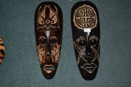 Two Carved Wood Ethnic Masks