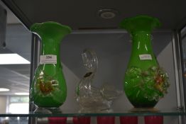 Two Floral Glass Vases and an Edinburgh Crystal Swan