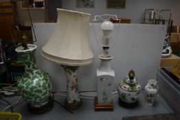 Four Pottery Table Lamps and a Vase