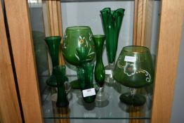 Vintage Green Glass Vases etc.