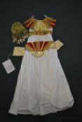*Fancy Dress Historical Costume Comprising White Dres, Gold Sequin Belt, Jewelled Collar & Headdress