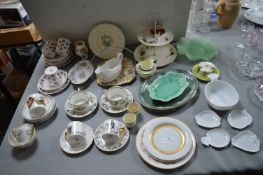 Assorted Pottery, Saucers, Cake Stand, etc.