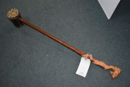 Eastern Carved Wood Drum with Dragon Design
