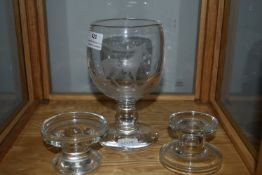 Engraved Glass Rummer and Candlesticks
