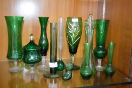 Green Glass Vases etc.