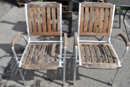Pair of Aluminium Framed Slatted Outdoor Chairs