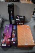 Five Boxed Lights Including Floor Lamps and a Lava Lamp
