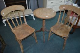 Two Beechwood Country Chairs and a Tripod Table