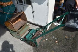 Vintage Cast Iiron Manual Lawnmower, and Two Grass Cathers