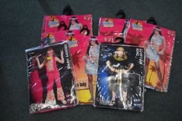 *Nine Girl’s Fancy Dress Costumes Including Groovy Hippie, Hawaiian Lady, etc.