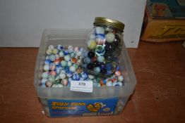 Tub and a Jar of Vintage Glass Marbles