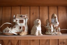 Two Shelf Pottery Lamps, and an Old English Sheepdog