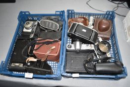 Two Trays of Assorted Vintage Cameras Including a Petriflex 35mm. etc.