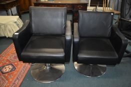 Pair of Black Faux Leather Salon Chairs