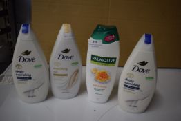 1x Dove Nourishing Silk Body Wash 450ml, 2x Dove Deeply Nourishing Body Wash 450ml, and 1x Palm