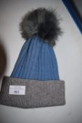 *Grey & Blue Beanie with Bobble