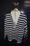 *Women’s Blue & White Striped Haldf Zip Long Sleeve Top Size: S