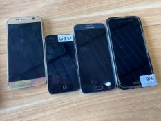 Four Mobile Phones (Consisting of Two Samsung Mobile Phones, Android Phone and an iPhone)