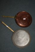 Two Copper Brass Handled Frying Pans