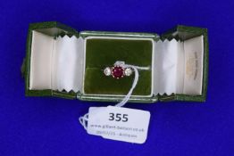 18ct White Gold Triple Stone Ring with Rubies & Diamonds, Size: N, 3.82g gross
