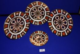 Three Royal Crown Derby Plates Pattern 1128, and Matching Saucer