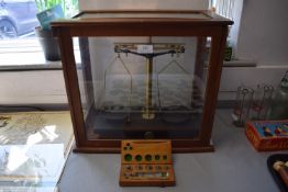 Chemist Scales and Weights in Mahogany Case