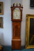 Victorian Long Cased Clock by W. Ward of Grimsby, with Painted Face, Mahogany & Walnut Case
