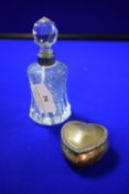 Cut Glass Scent Bottle with Silver Collar, and a Silver Heart Shaped Box - Hallmarked Birmingham