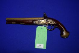 18th Century Officers Flintlock Pistol, 35cm long, 20cm barrel W833/2