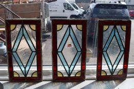 Three Small Leaded Coloured Glass Windowpanes