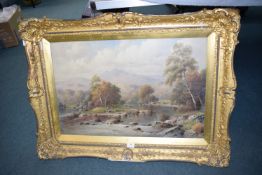 Oil on Canvas Island River Scene with Figures Fishing by William Henry Mander 1850-1922