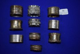 Ten Assorted Silver Napkin Rings ~275g total