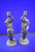 Pair of Spelter Lamp Bases Depicting Classical Ladies
