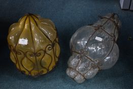 Two Wire Wrapped Continental Glass Lampshades